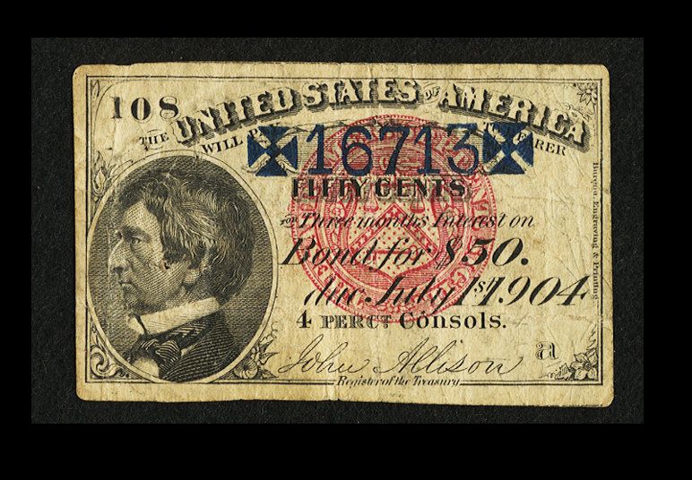 William Seward Portrait on 50c Coupon of the 1877 Issue United States 30 Year 4% Loan